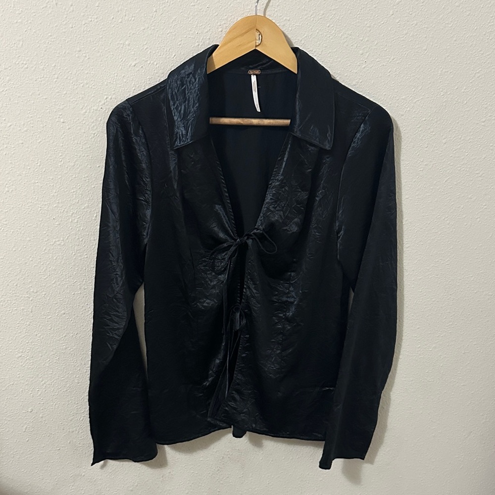 Free People Black Satin Blouse